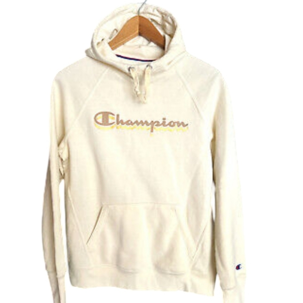 NWT Champion Double Script Ivory Pullover Pouch Pocket Hoodie Sweatshirt
